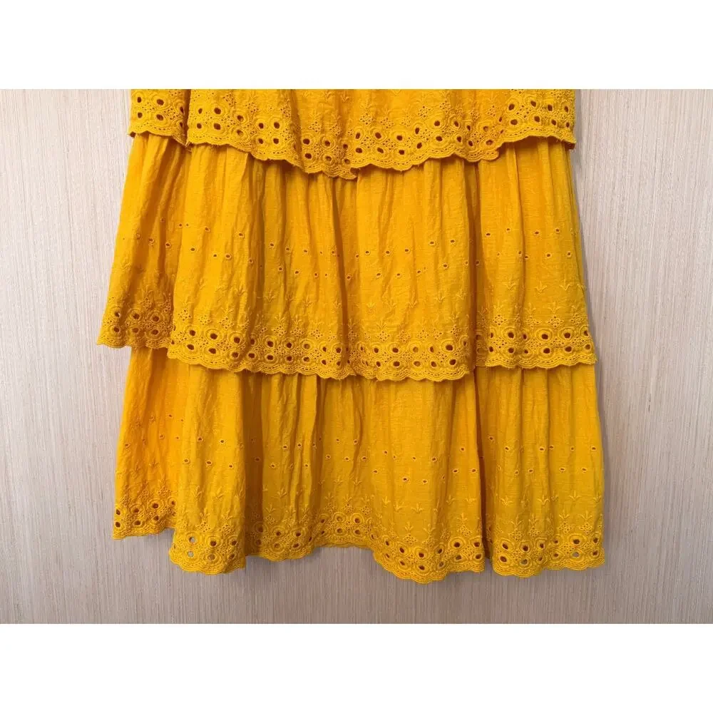House Of Harlow 1960 Eyelet Tiered Maxi Skirt Size Medium Pull On Mustard Boho - Picture 3 of 11